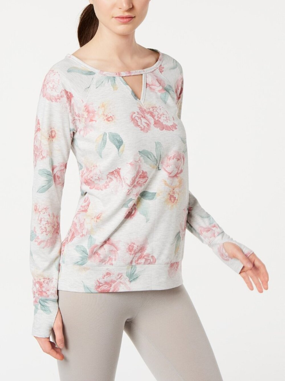 Ideology Womens Printed Keyhole Top